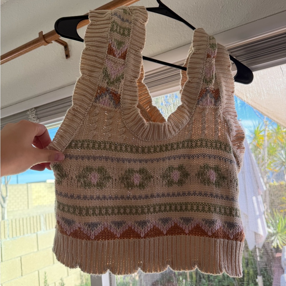Anthropologie Cream and Green Knit Top - Picture 2 of 3